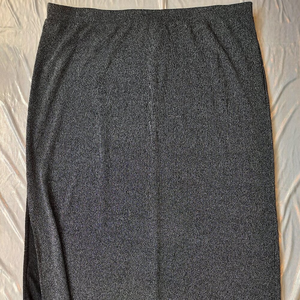 Old Navy Plus Size 3X Lurex Metallic Silver Midi Skirt w/ Side Slit New with Tag
